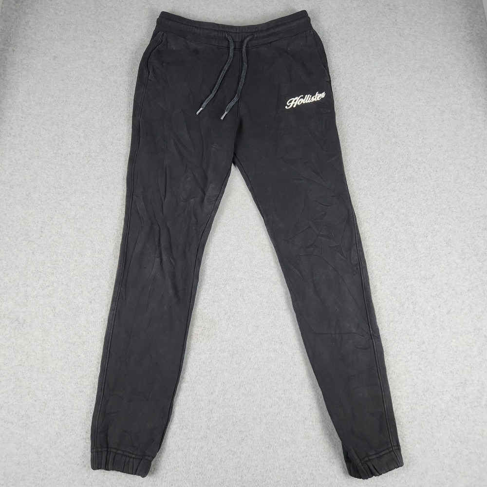 Hollister Jogger Sweatpants‎ Womens S Black Fleece Drawstring Waist Tapered Leg